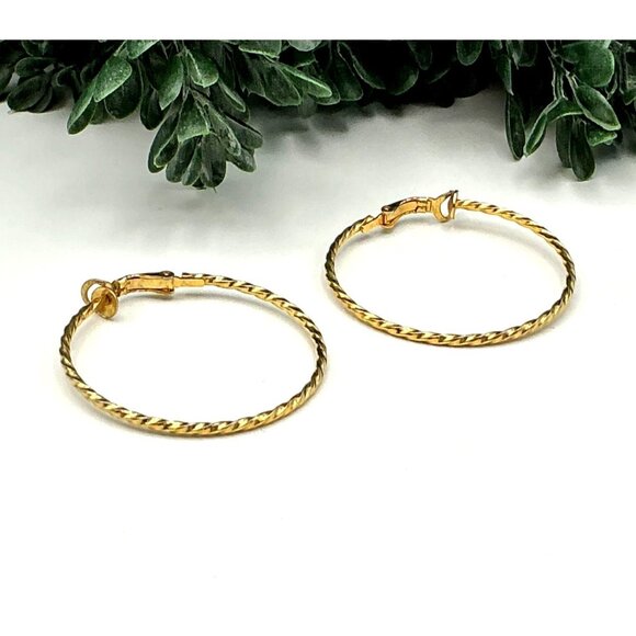 Gold-Tone Clip on Earrings Twisted Rope Hoop Earrings Lightweight & Elegant Desi - Picture 2 of 5